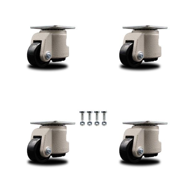 Nylon Swvl TP Light Duty Floor Leveling Caster w/1.97" Diameter BLK Wheels, 4PK